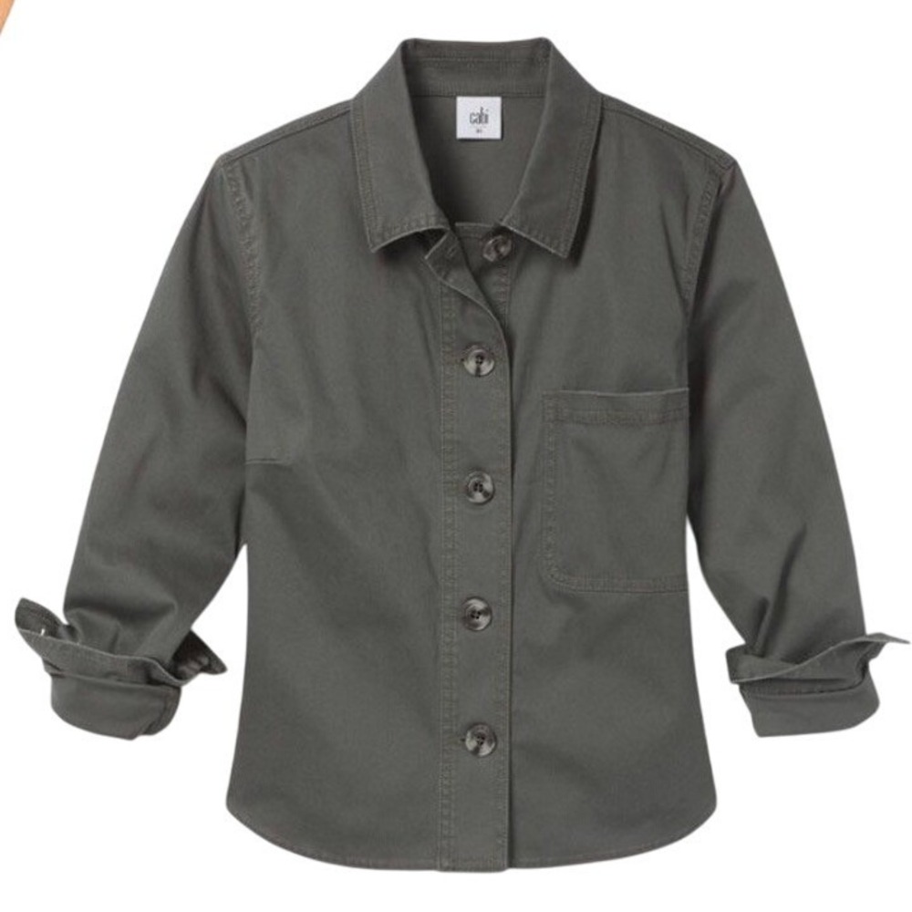 CABI Crossroads Utility Jacket‎ Olive Green Cotton Canvas Fitted #5298 Sz L